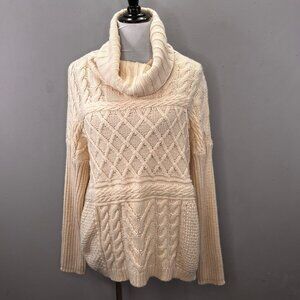 Urban Day Sweater S Cowl Neck Chunky Beige Cable Knit Boxy Oversized Fits M L